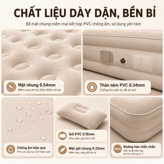 Đệm hơi gấp gọn 1/2/3 người, Queen size tự động, có bơm điện/sạc, tặng gối ngủ. Dày êm, dùng trong nhà, du lịch, cắm trạ
