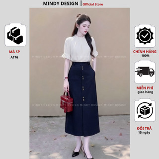 A176 - Áo Blouse cổ trụ xếp ly - Thiết kế cao cấp MindyDesign