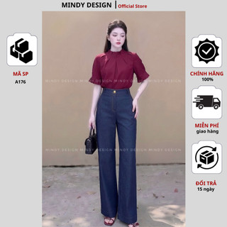 A176 - Áo Blouse cổ trụ xếp ly - Thiết kế cao cấp MindyDesign