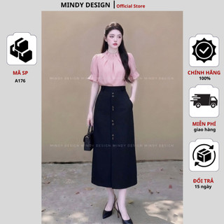 A176 - Áo Blouse cổ trụ xếp ly - Thiết kế cao cấp MindyDesign