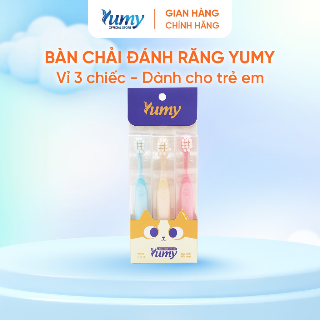 Vỉ 3 Bàn chải đánh răng trẻ em YUMY đầu chải nhỏ, mềm mại, chăm sóc răng miệng bé an toàn (BC03-123)