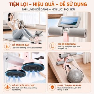 Dụng cụ tập cơ bụng nâng cấp có giác hút chân không dây kéo giá đỡ điện thoại 3 mức DC003 VIOTA FIT