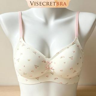 VISECRETBRA Áo Ngực  Bra Nữ Áo Lót Su Chấm Bi Hoa Nhí Phối Dây Áo Nơ Nhỏ Màu Pastel Mút Đệm Cố ĐỊnh -- VN260561