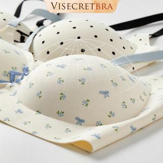 VISECRETBRA Áo Ngực  Bra Nữ Áo Lót Su Chấm Bi Hoa Nhí Phối Dây Áo Nơ Nhỏ Màu Pastel Mút Đệm Cố ĐỊnh -- VN260561