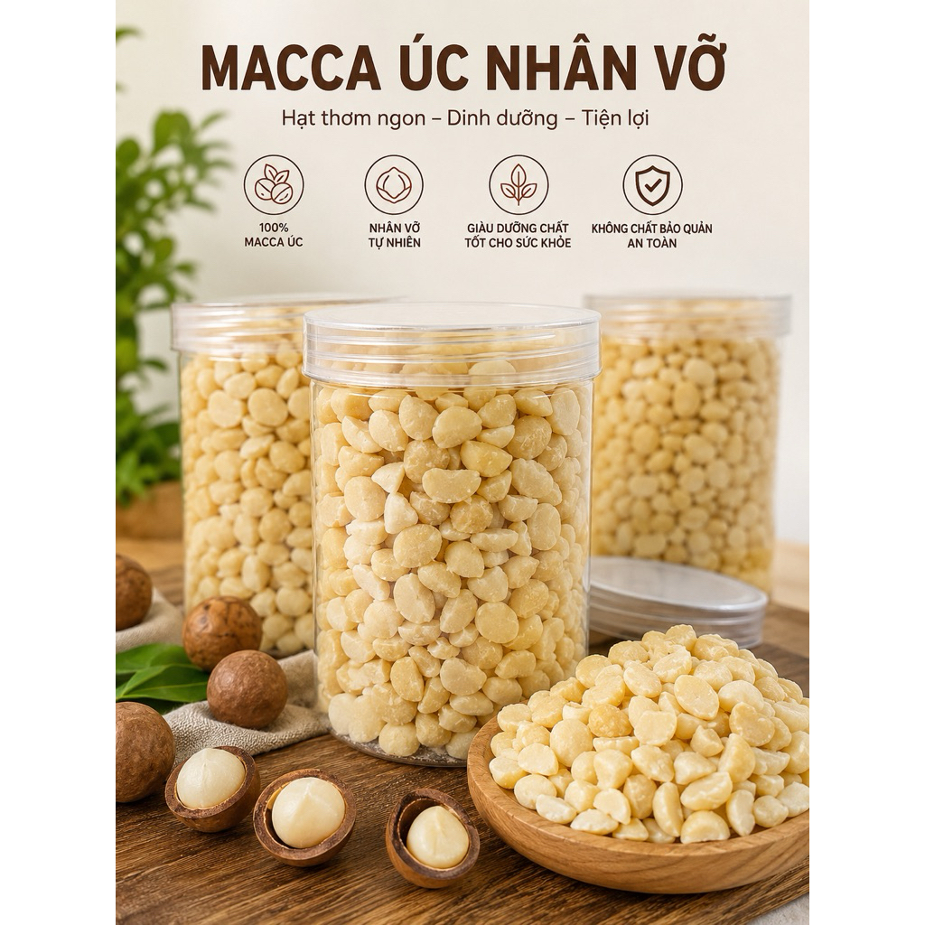 Nhân Macca Úc vỡ đôi hủ 510g (cả trọng lượng hủ)