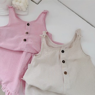 Quần áo trẻ em, Quần yếm sọc hồng và be cho bé gái 9-21kg Q232 Tiểu Yến KID