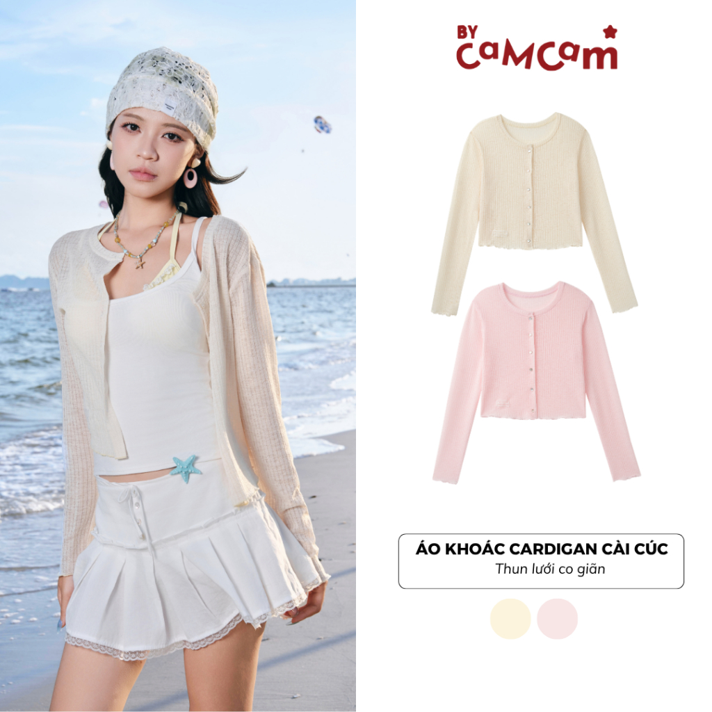 [BST STAY SUMMER] Áo Khoác Cardigan Cài Cúc 𝑩𝒚𝒄𝒂𝒎𝒄𝒂𝒎 Logo Tag Ren Xuyên Thấu Mềm Mại Mùa Hè Nữ Tính AKHD679 | BigBuy360 - bigbuy360.vn