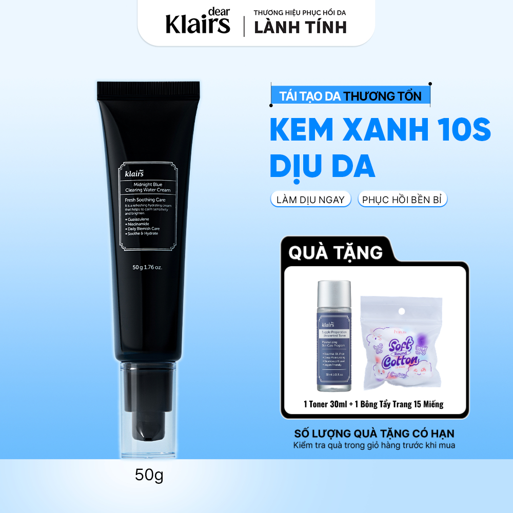 [ĐQ][DATE T6-T11/27] Kem dưỡng ẩm Dear, Klairs Midnight Blue Clearing Water Cream hỗ trợ tái tạo da 50g