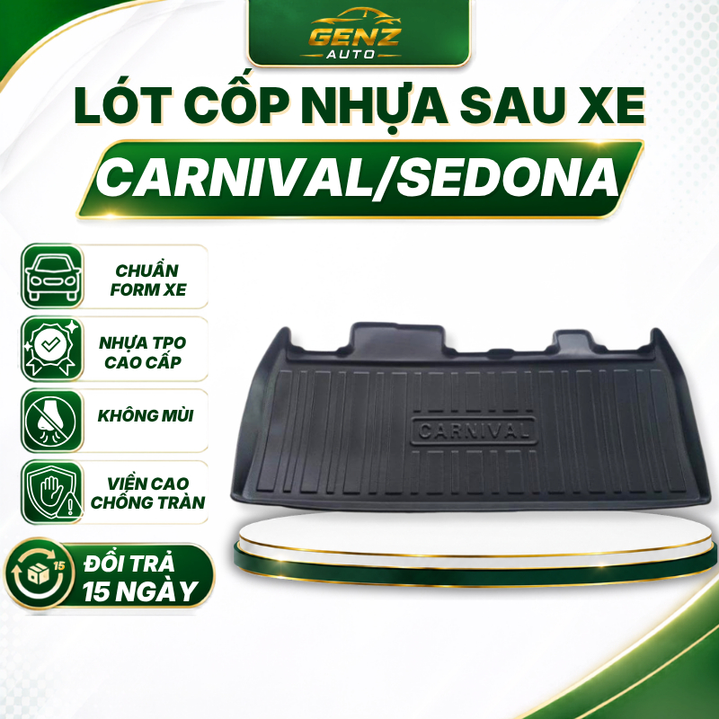 Lót cốp Kia Sedona 2016 - 2021, Carnival 2022 - Nay - Nhựa dẻo TPO Không mùi, Chuẩn khít form xe