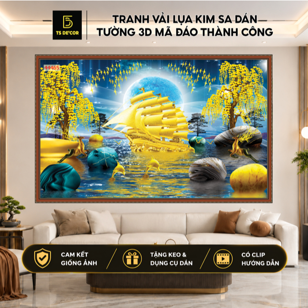 Tranh Thuận Buồm Xuôi Gió, Tranh dán tường 3d vải lụa trang trí phòng...