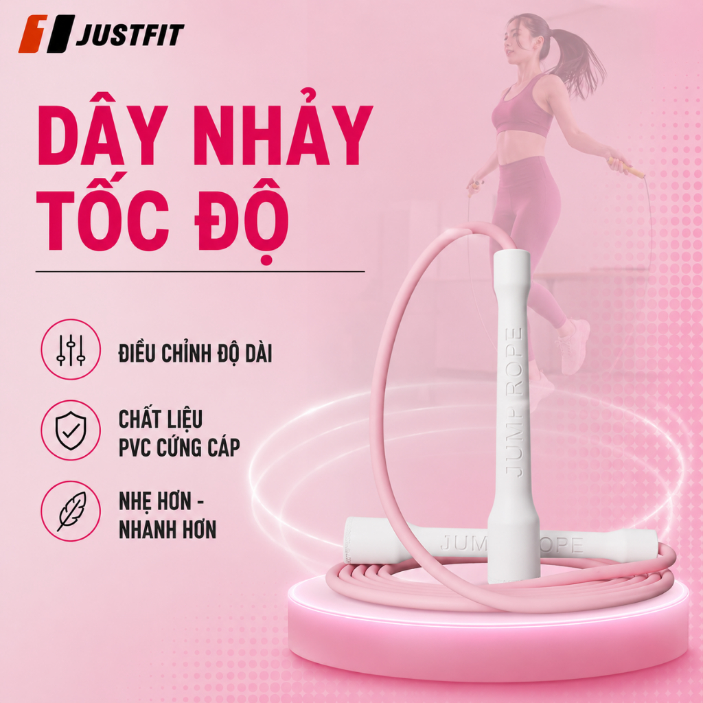 Dây Nhảy Tốc Độ JUSTFIT Dây Nhảy JUMP ROPES Tập Cardio, Thể Lực PVC Chống Rối Tặng Kèm Túi Đựng
