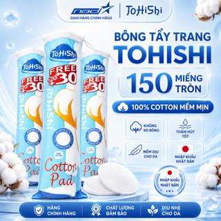 Bông tẩy trang Tohishi 100% cotton mềm mịn, không xơ bông, phù hợp với mọi loại da túi 100 miếng