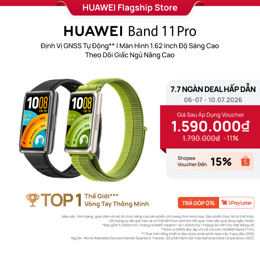 Vòng Đeo Tay Thông Minh HUAWEI Band 11 Pro |Định Vị GNSS Tự Động |Màn Hình 1.62'' Độ Sáng Cao| Quản Lý Sức Khỏe Nâng Cao