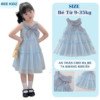 Váy Cho Bé Gái, Váy Cổ Yếm Voan Tơ Cho Bé Gái Chất Liệu Nhẹ Nhàng Phối Nơ Tiểu Thư Xinh Xắn