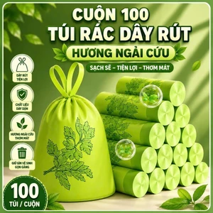 Cuộn 100 túi đựng rác hương ngải cứu chống côn trùng, chống muỗi có quai xách tiện dụng 45x45cm