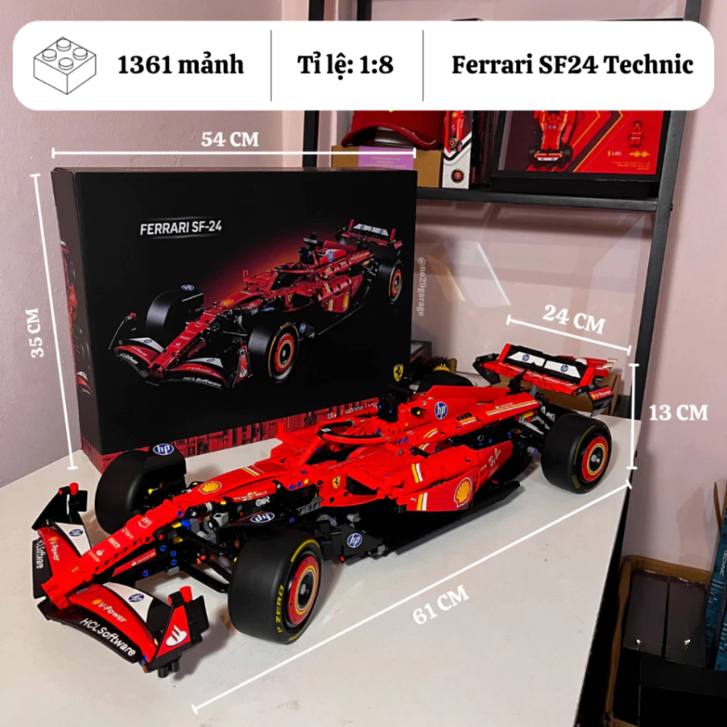 Mô Hình Lắp Ráp Siêu Xe Xe F1 Ferrari Technic SF24 Màu Đỏ Tỉ Lệ 1:8 Cao Cấp 1361 Mảnh MooBrick
