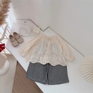 Quần áo trẻ em, Set thô thêu quần caro cho bé gái 9-21kg S2161 Tiểu Yến KID