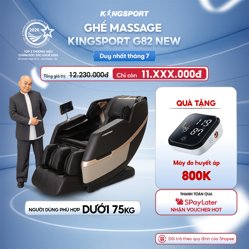 Ghế massage KINGSPORT G82 New hệ thống nhiệt hồng ngoại, chế độ massage không trọng lực