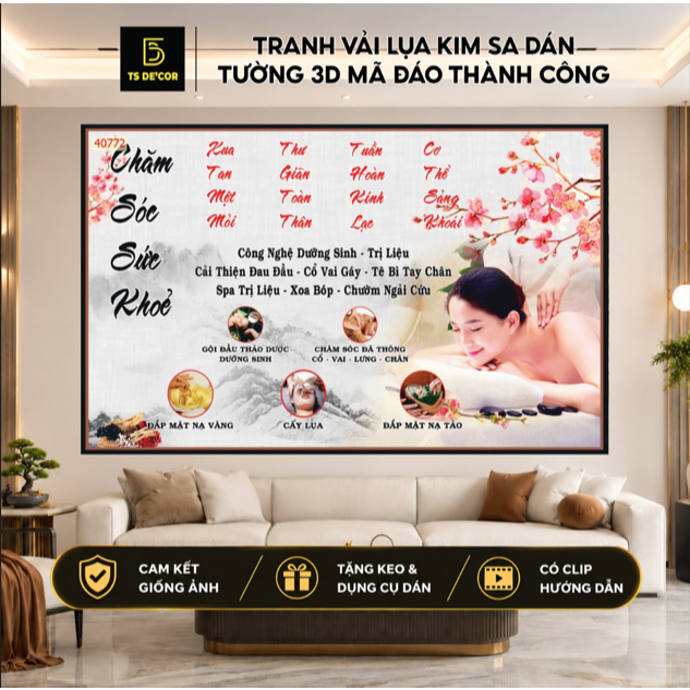 Tranh vải lụa dán tường 3D spa  dưỡng sinh nhiều hình ảnh màu sắc lựa chọn....