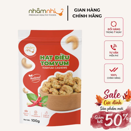 Hạt Điều Tẩm Vị Tomyum NHÂM NHI Hạt Dinh Dưỡng Bình Phước Vị Tom Yum Thái Lan Chua Cay Giòn Tan 100g