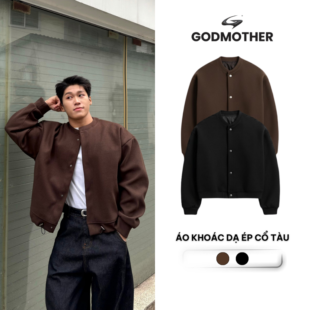 Áo Khoác Dạ Ép Cổ Tàu Phong Cách Retro GODMOTHER 2026 Style Hàn Quốc Form Rộng Tối Giản Lịch Lãm