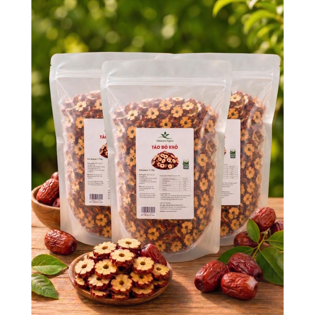 Táo đỏ Nhược Khương Cắt lát  Wakamono Organic 500g/túi  Phù hợp nấu ăn, Pha trà, Chưng yến, Chè dưỡng nhan, Sâm bổ lượng