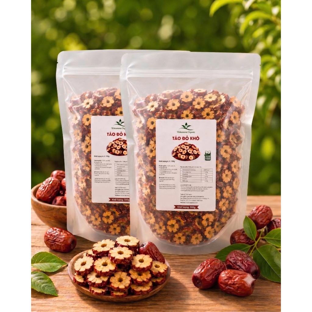 Táo đỏ Nhược Khương Cắt lát  Wakamono Organic 500g/túi  Phù hợp nấu ăn, Pha trà, Chưng yến, Chè dưỡng nhan, Sâm bổ lượng