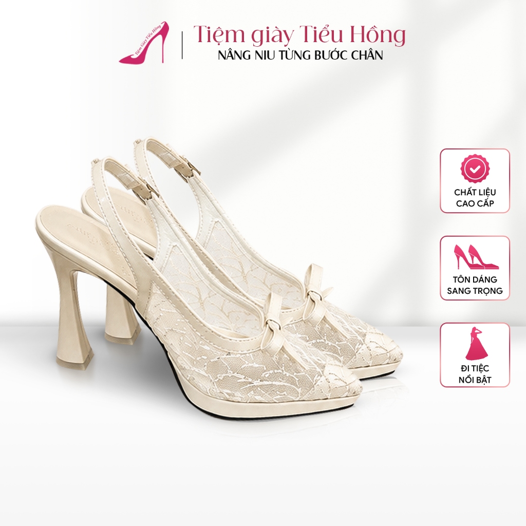 Giày Gót Cao Nữ Gót 11cm Đúp Mũi Ren Lưới Sương Mai Giày Cao Gót Tiệm Giày Tiểu Hồng TH477