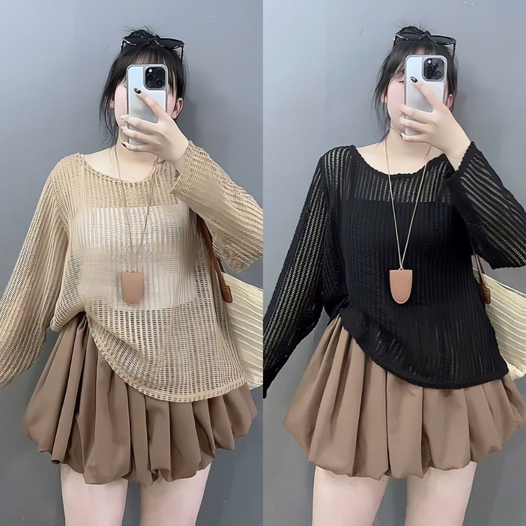 Set Bigsize Nữ 3 Món Áo Lưới Tay Dài Áo 2 Dây Chân Váy Ngắn Bí Che Bụng Che Đùi A317+G118+CV413