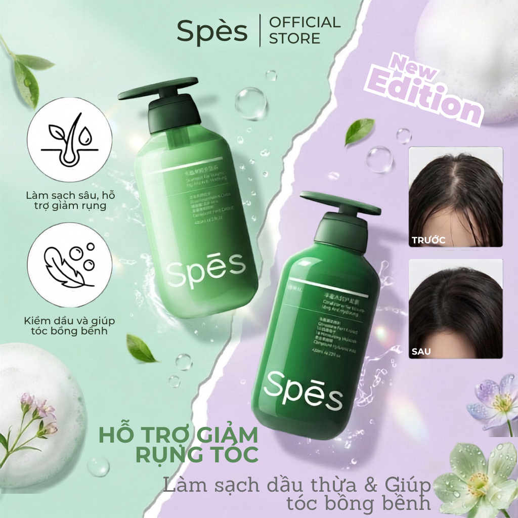 Bộ dầu gội xả SPES làm phồng, hỗ trợ giảm gãy rụng, giúp tóc chắc khỏe bồng bềnh 480ml