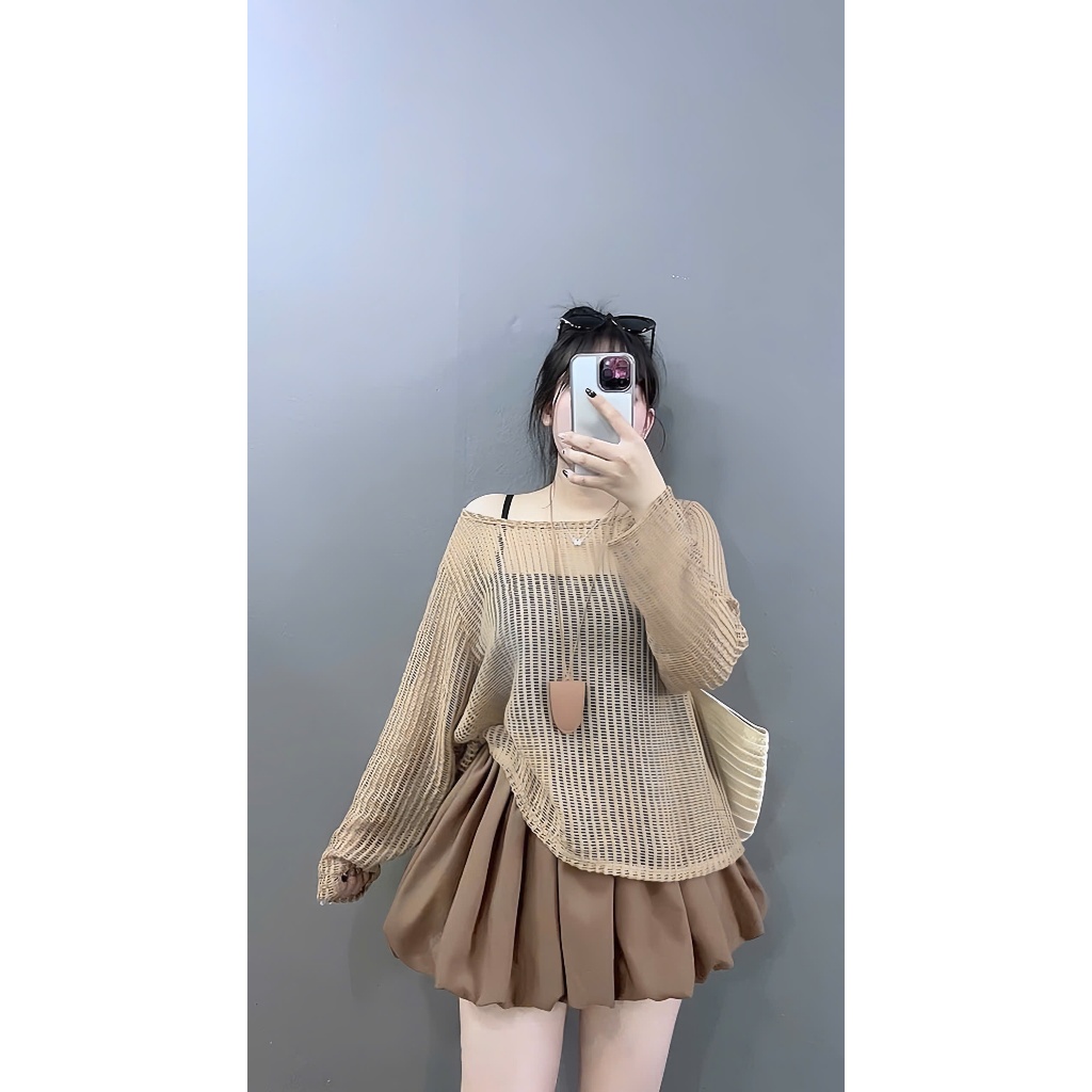Set Bigsize Nữ 3 Món Áo Lưới Tay Dài Áo 2 Dây Chân Váy Ngắn Bí Che Bụng Che Đùi A317+G118+CV413