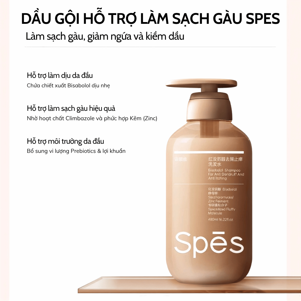 Bộ dầu gội xả SPES Peptide Bisabolol làm sạch da đầu, hỗ trợ giảm gàu, giúp tóc bồng bềnh 480ml