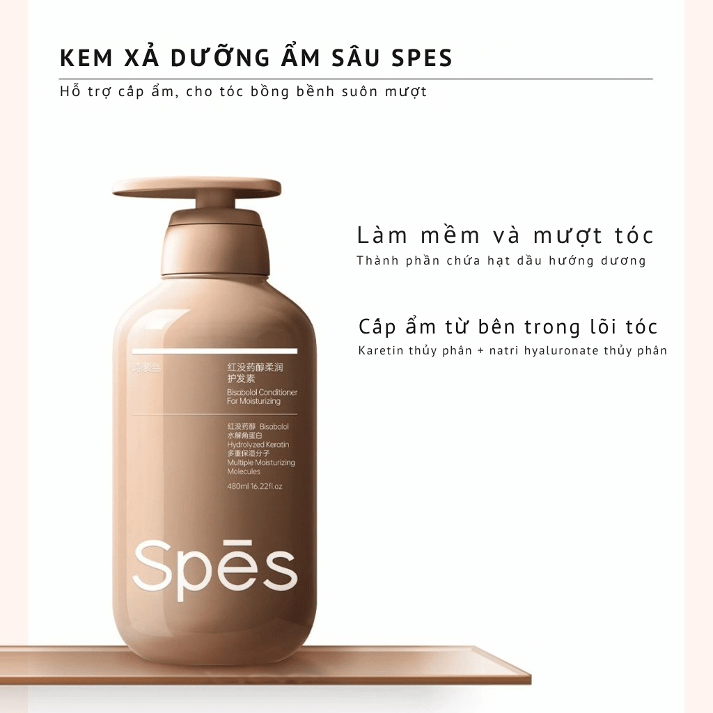 Bộ dầu gội xả SPES Peptide Bisabolol làm sạch da đầu, hỗ trợ giảm gàu, giúp tóc bồng bềnh 480ml