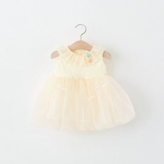 Váy công chúa bé gái dự tiệc QCCC 9th-4 tuổi thun cotton xòe phồng phối nơ kiểu dáng đơn giản D1357
