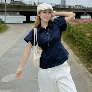 Áo bigsize nữ kiểu sơ mi màu trơn phồng bí tay bí dễ thương đi học, đi làm cho nàng chuppy SM192/SM189