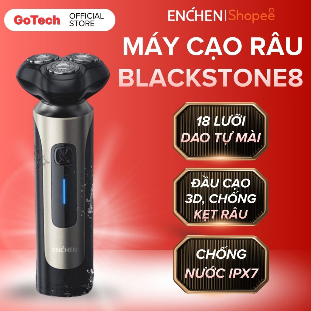 Máy Cạo Râu Enchen Blackstone 8 – 3 Đầu Cạo Linh Hoạt, Lưỡi Dao Kép, Cạo Sạch Nhanh, Chống nước IPX7