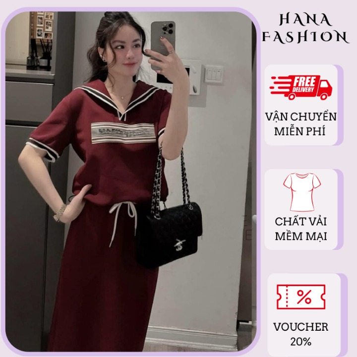 Set đồ nữ cổ thủy thủ kèm chân váy suông dáng dài màu đen thể thao năng động ulzzang HCOM25391