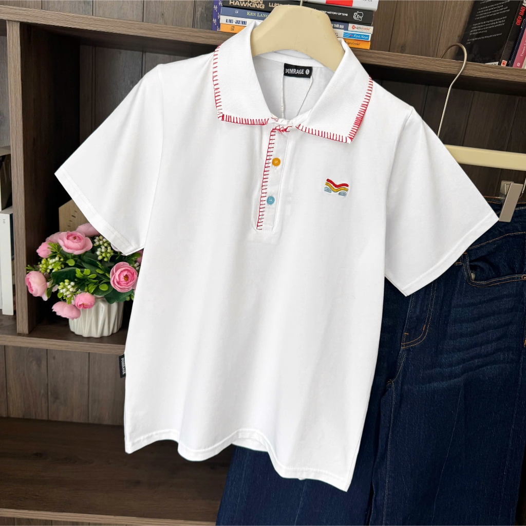 Áo Thun Viền Chỉ Thêu Thanh Lịch, Chất Cotton Mềm Mịn, Có Kèm Hình Thật.