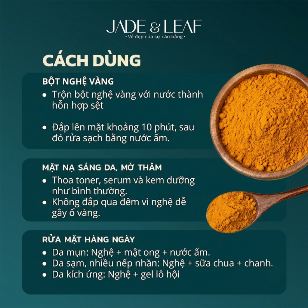 Bột Nghệ Vàng Jade&Leaf Nguyên Chất, Hỗ Trợ Sáng Da Mờ Thâm Sạm Cao Cấp, Phù Hợp Cho Mọi Loại Da