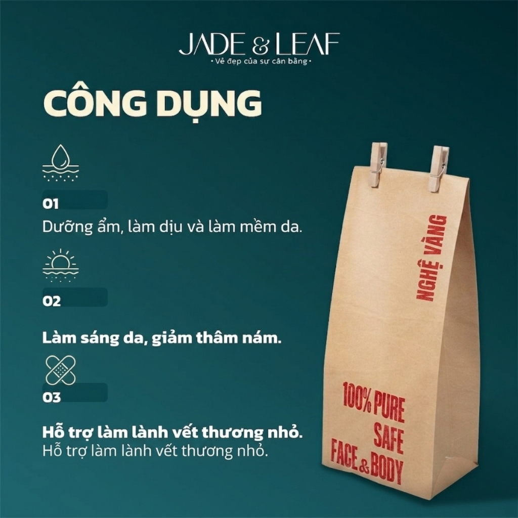 Bột Nghệ Vàng Jade&Leaf Nguyên Chất, Hỗ Trợ Sáng Da Mờ Thâm Sạm Cao Cấp, Phù Hợp Cho Mọi Loại Da