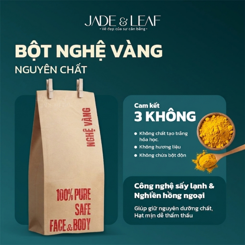 Bột Nghệ Vàng Jade&Leaf Nguyên Chất, Hỗ Trợ Sáng Da Mờ Thâm Sạm Cao Cấp, Phù Hợp Cho Mọi Loại Da