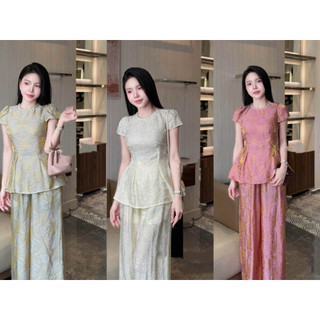 Sét áo lụa Tô Châu cộc tay cổ đính đá + quần xuông lụa #26273