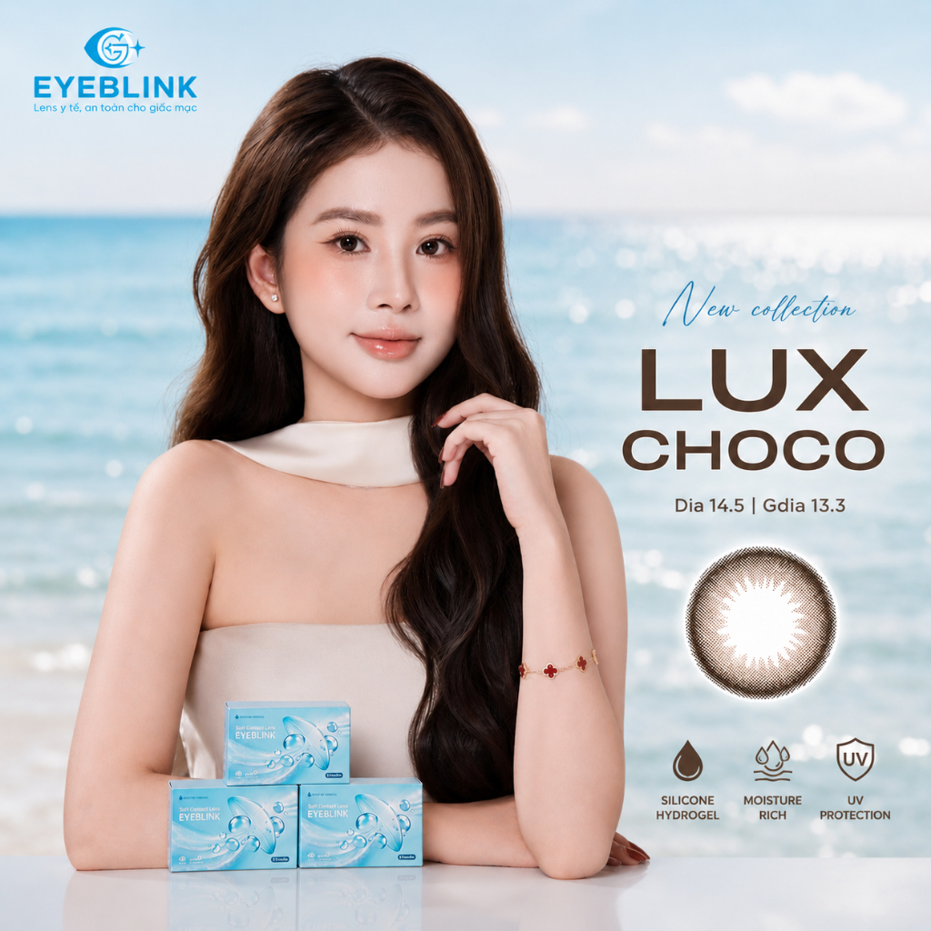 Kính Áp Tròng Y Nâu Lux CHoco 14.0 Eyeblink Chống UV, Thời Gian Đeo 14-20h/ngày, HSD 6 tháng