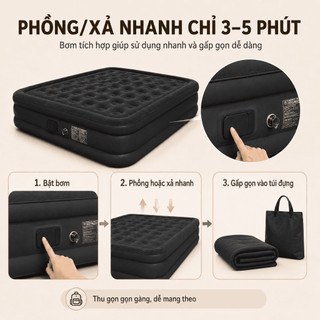 Đệm hơi gấp gọn 1/2/3 người, Queen size tự động, có bơm điện/sạc, tặng gối ngủ. Dày êm, dùng trong nhà, du lịch, cắm trạ
