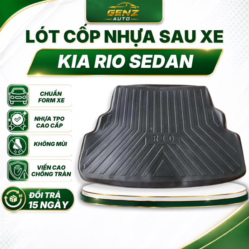 Lót cốp Kia Rio Sedan 2014 - Nay- Nhựa dẻo TPO Không mùi, Chuẩn khít form xe, Chống thấm nước