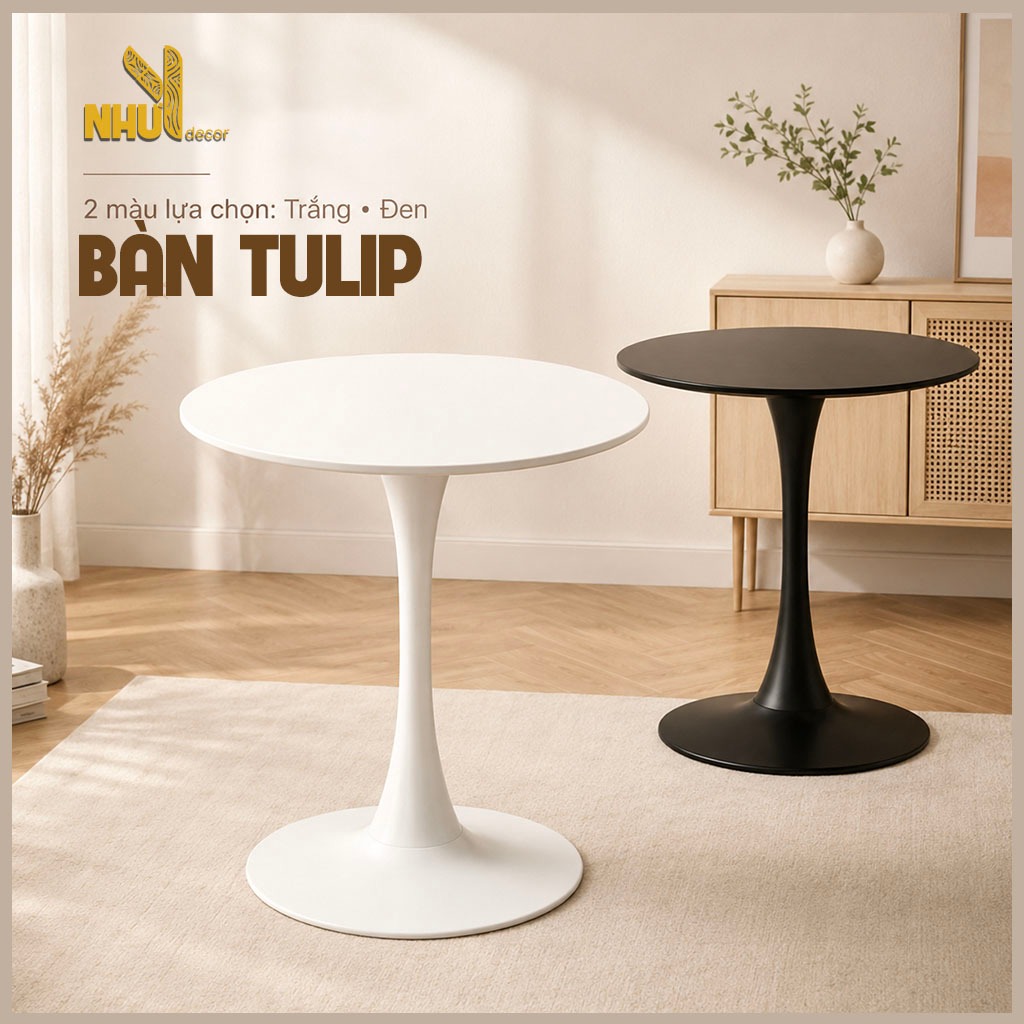 bàn tròn tulip đường kính 80cm NHU Y DECOR, bàn tròn decor ngồi ăn 3-4 người, bàn decor trang trí phòng khách phòng ngủ