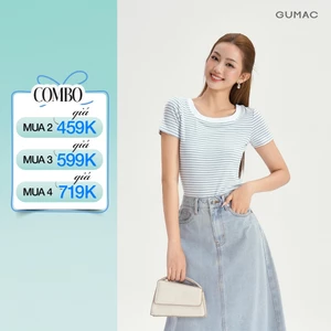 Áo Thun Cổ Vuông Nữ GUMAC Áo Phông Kẻ Sọc Ngang Dáng Ôm Chất Thun Gân Co Giãn LATG0407
