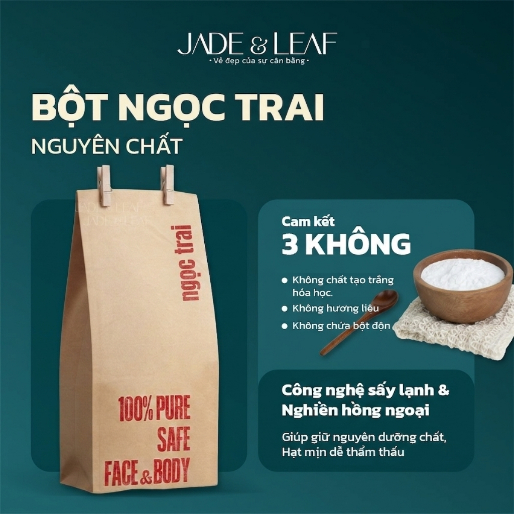 Bột Ngọc Trai Thật Jade&Leaf Cao Cấp, 100% Hữu Cơ Làm Đẹp Đắp Mặt Tắm Trắng Nguyên Chất Đều Màu Da