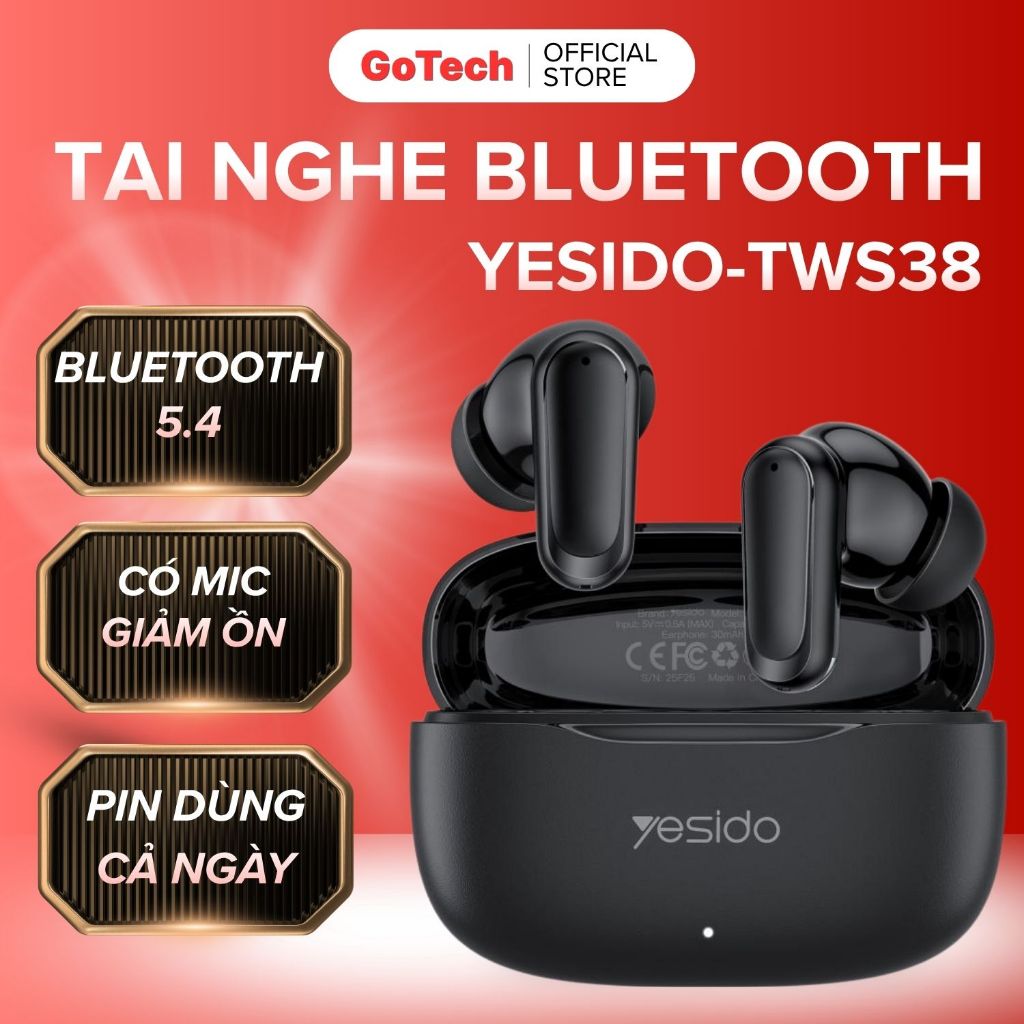 TAI NGHE BLUETOOTH YESIDO TWS38 ÂM THANH HIFI CÓ MIC GIẢM ỒN HD PIN TRÂU KẾT NỐI ỔN ĐỊNH 10M