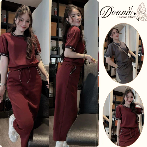 Set đồ nữ DONNA HCOM25454 chất umi mềm mijnaso thun mix chân váy suông dài, đồ bộ nữ trẻ trung năng động